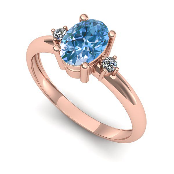 Inel logodna din aur roz cu diamant de laborator albastru