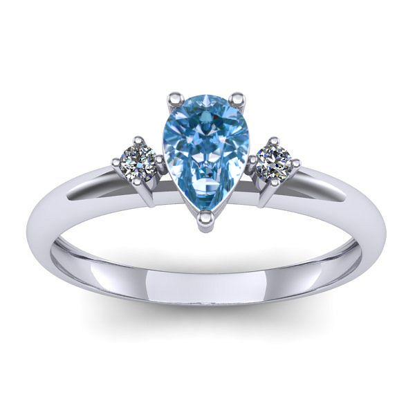 Inel logodna cu diamant de laborator albastru lacrima