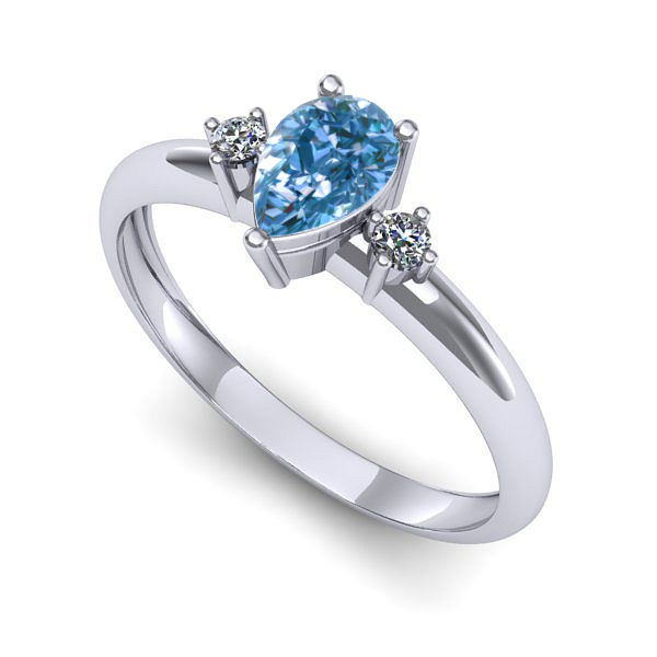 Inel din aur alb cu diamant de laborator albastru