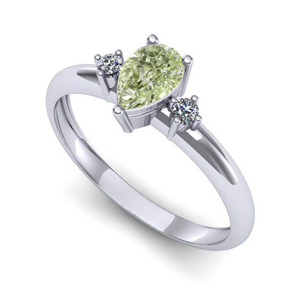 Inel logodna din aur alb cu diamant de laborator verde