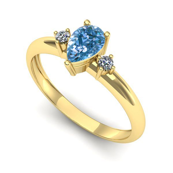 Inel de logodna din aur galben cu diamant de laborator albastru