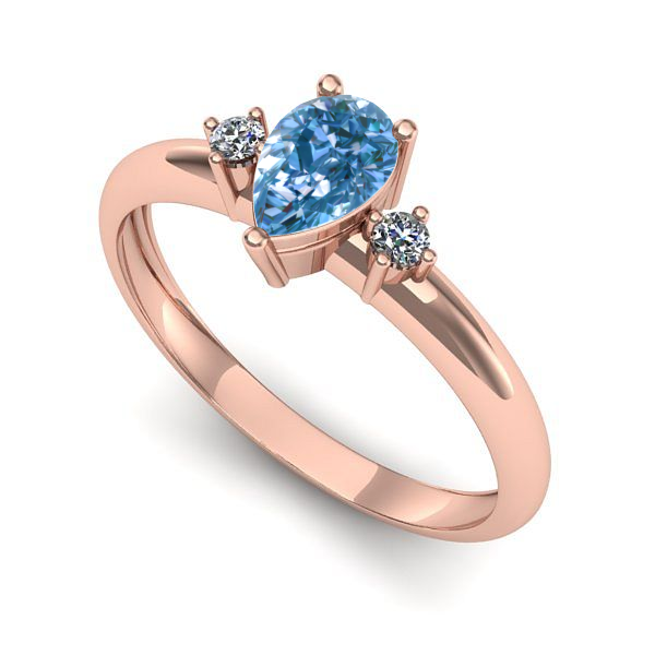 Inel logodna din aur roz cu diamant de laborator albastru