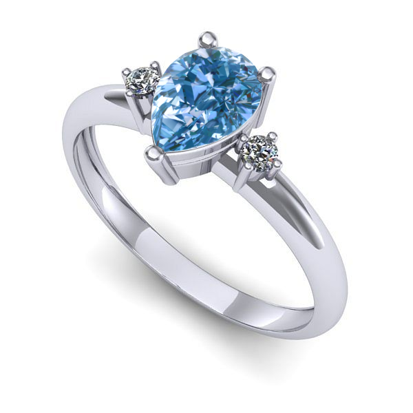 Inel din aur alb cu diamant de laborator albastru