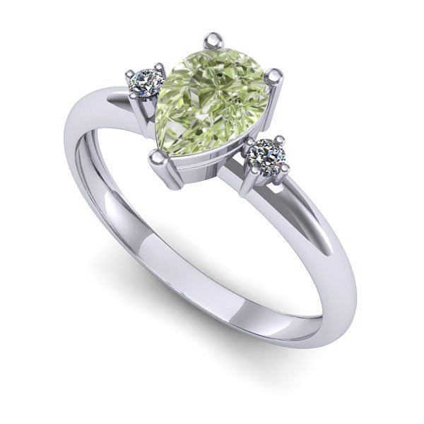 Inel de logodna din aur alb cu diamant de laborator verde