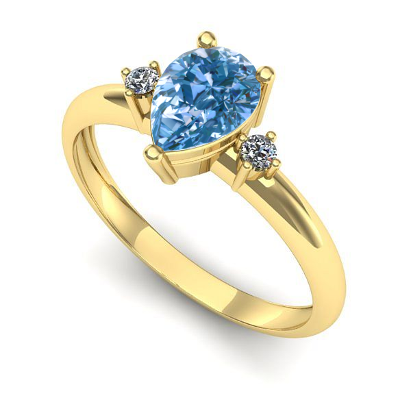 Inel logodna din aur galben cu diamant de laborator albastru