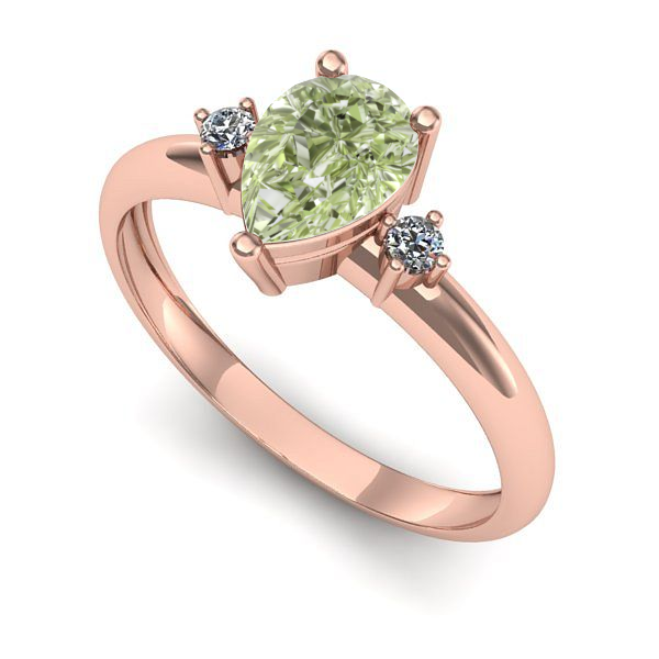 Inel de logodna din aur roz cu diamant de laborator verde