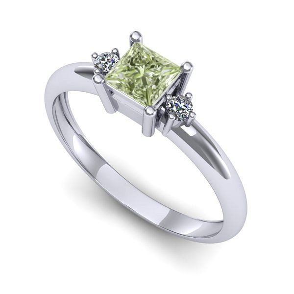 Inel logodna din aur alb cu diamant de laborator verde