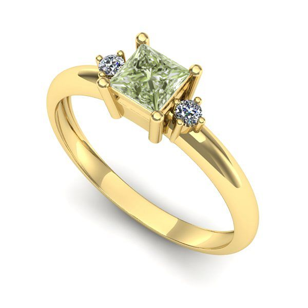 Inel din aur galben cu diamant de laborator verde