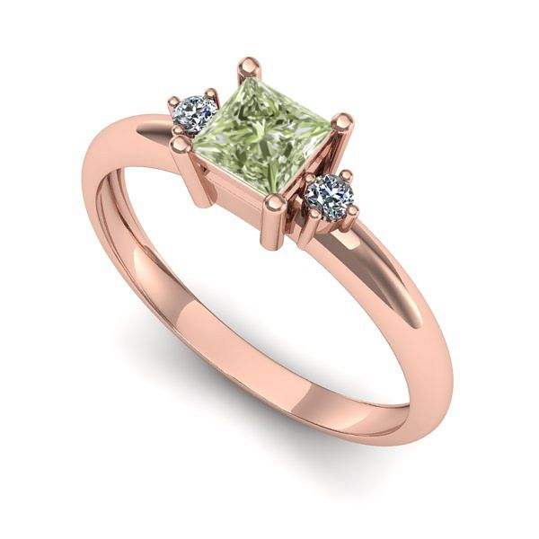 Inel din aur roz cu diamant de laborator verde