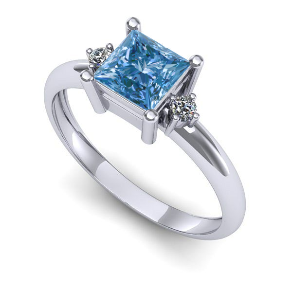 Inel de logodna din aur alb cu diamant de laborator albastru