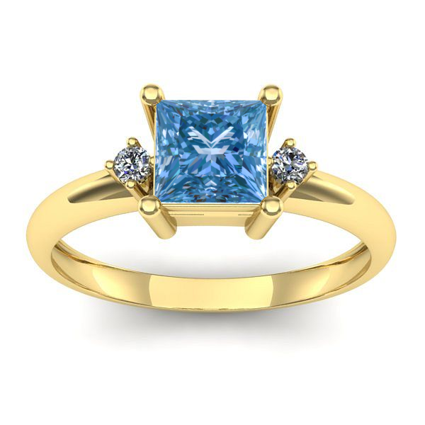 Inel cu diamant de laborator albastru patrat