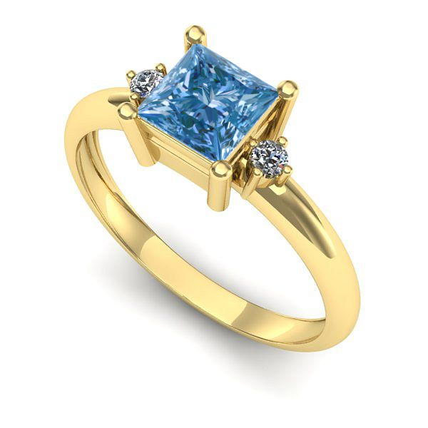 Inel logodna din aur galben cu diamant de laborator albastru