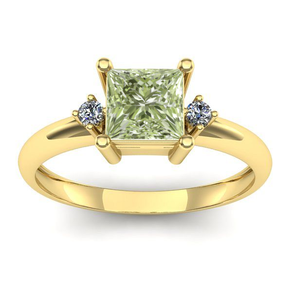 Inel logodna cu diamant de laborator verde patrat