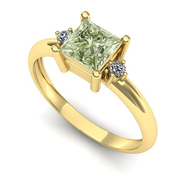 Inel de logodna din aur galben cu diamant de laborator verde