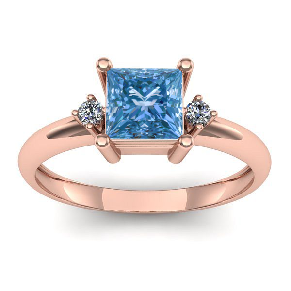 Inel cu diamant de laborator albastru patrat