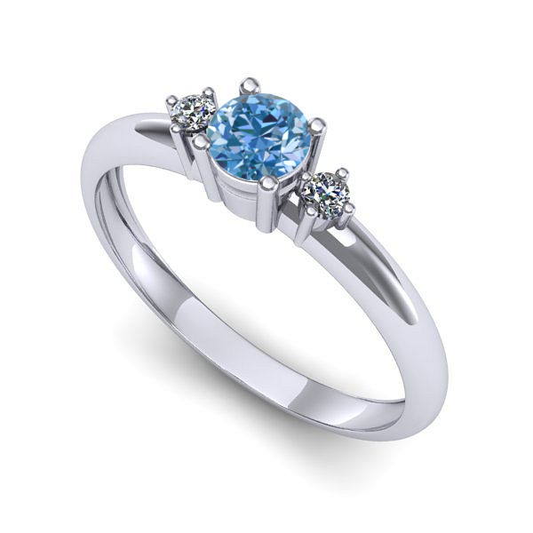 Inel logodna din aur alb cu diamant de laborator albastru