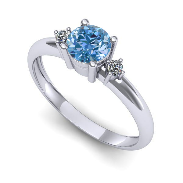 Inel din aur alb cu diamant de laborator albastru