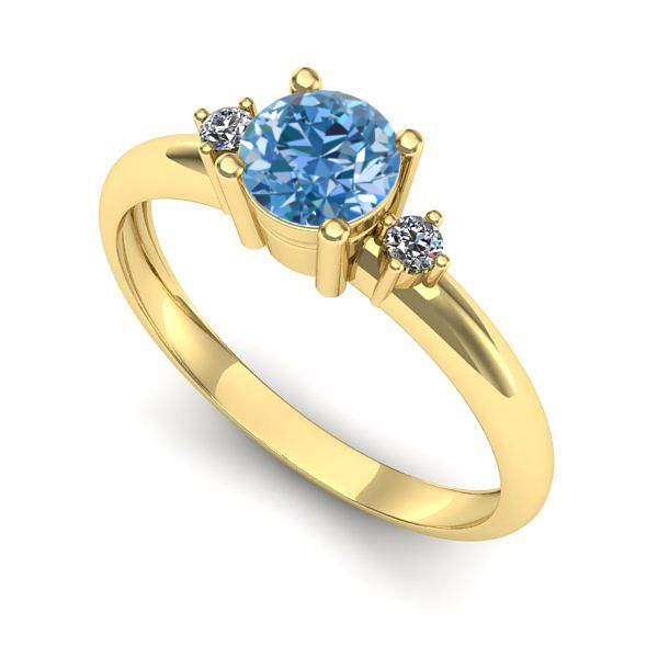 Inel din aur galben cu diamant de laborator albastru