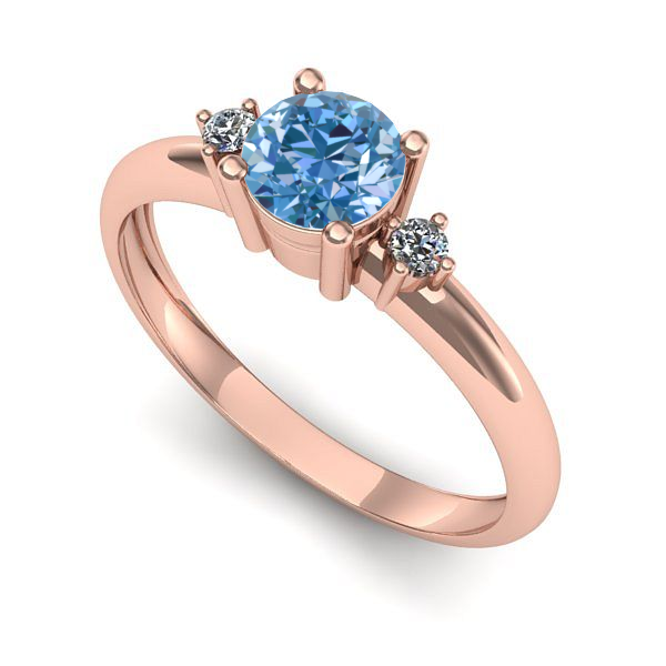 Inel logodna din aur roz cu diamant de laborator albastru