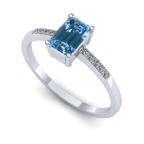 Inel de logodna din aur alb cu diamant de laborator albastru