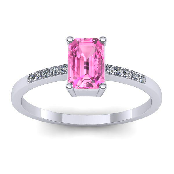 Inel logodna cu safir roz dreptunghiular