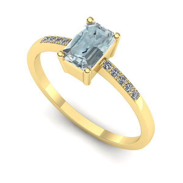 Inel logodna din aur galben cu aquamarin