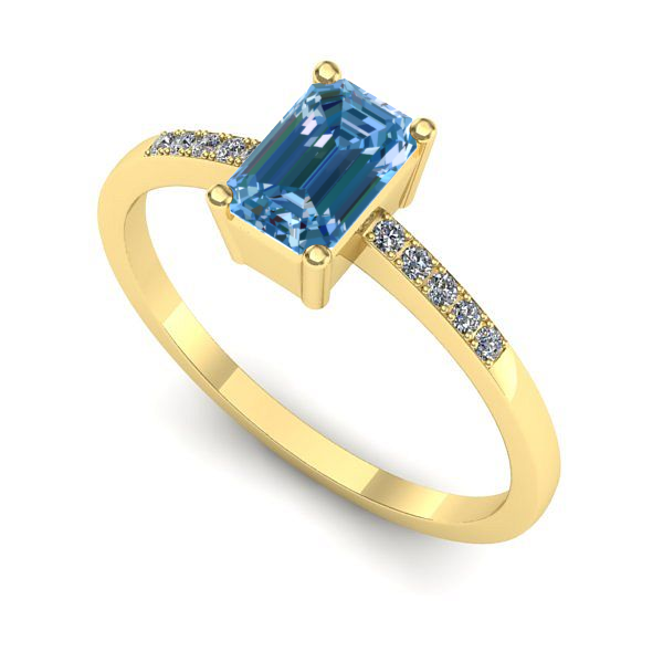 Inel logodna din aur galben cu diamant de laborator albastru