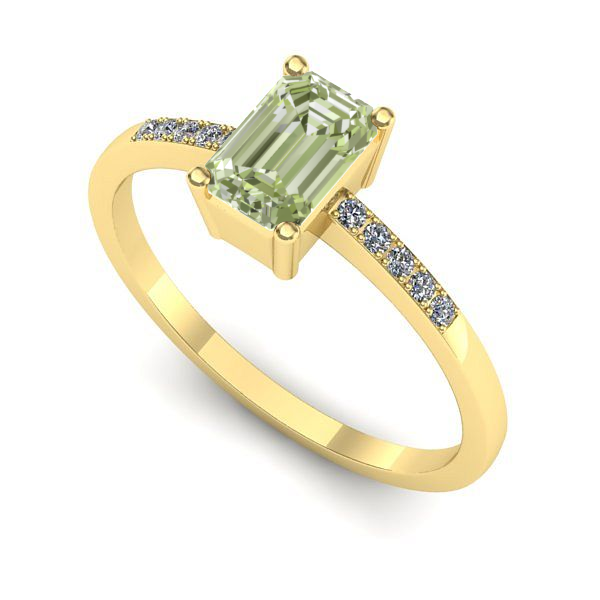 Inel logodna din aur galben cu diamant de laborator verde