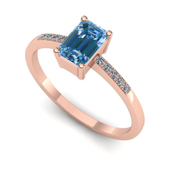 Inel de logodna din aur roz cu diamant de laborator albastru