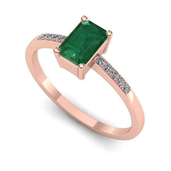 Inel de logodna din aur roz cu smarald