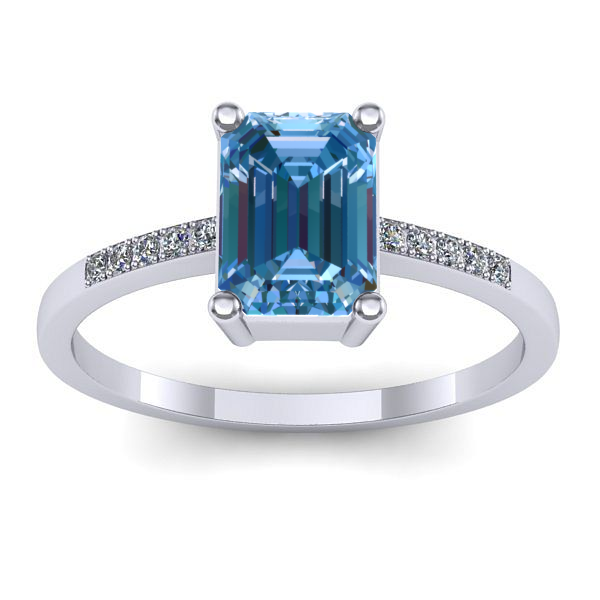 Inel logodna cu diamant de laborator albastru dreptunghiular