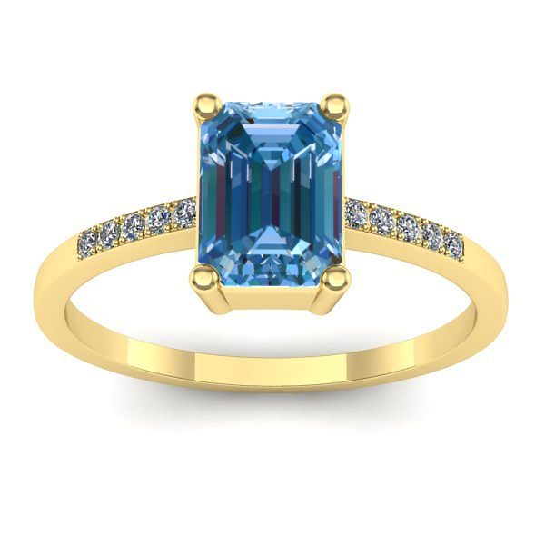 Inel de logodna cu diamant de laborator albastru dreptunghiular