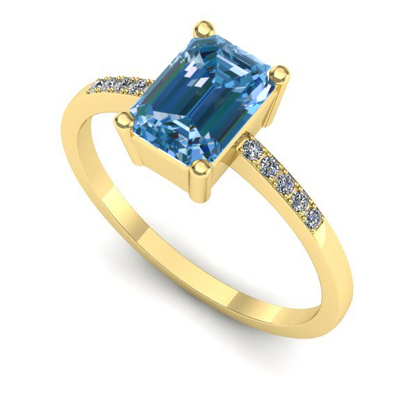 Inel de logodna din aur galben cu diamant de laborator albastru