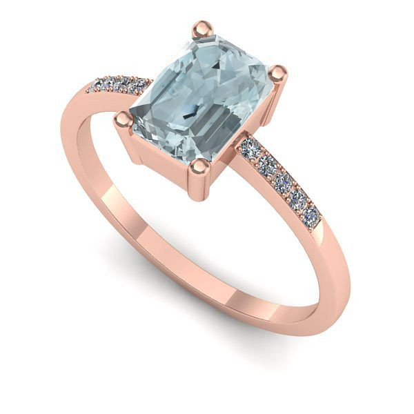 Inel de logodna din aur roz cu aquamarin
