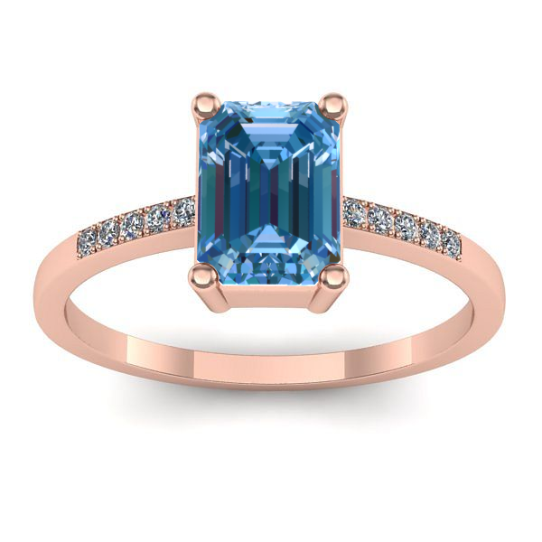 Inel de logodna cu diamant de laborator albastru dreptunghiular