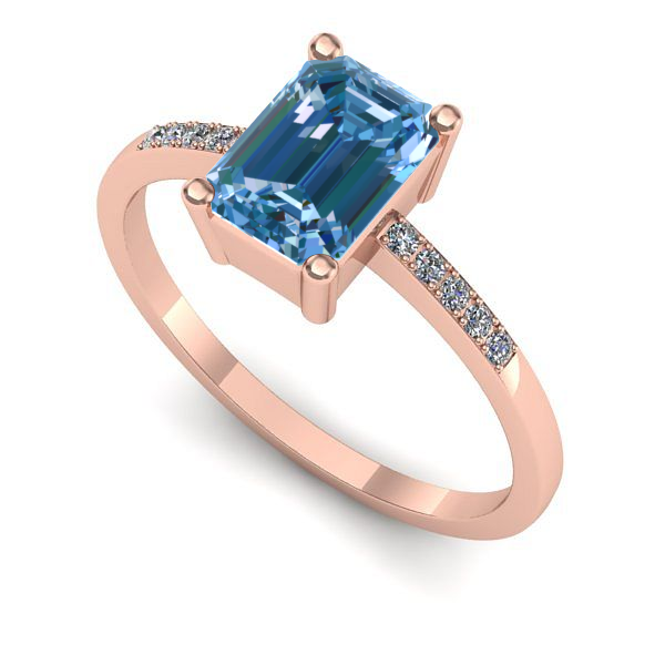 Inel din aur roz cu diamant de laborator albastru