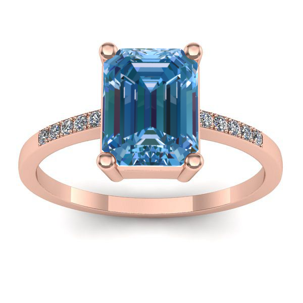Inel logodna cu diamant de laborator albastru dreptunghiular