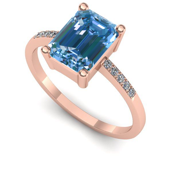 Inel de logodna din aur roz cu diamant de laborator albastru