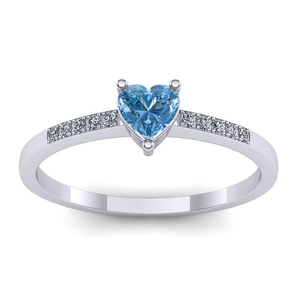 Inel logodna cu diamant de laborator albastru inima