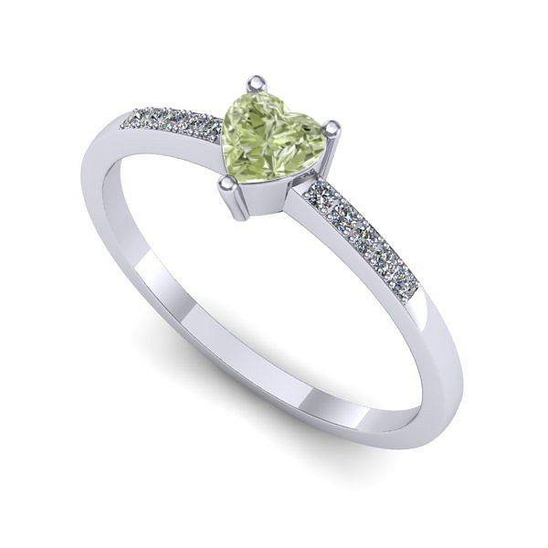 Inel din aur alb cu diamant de laborator verde