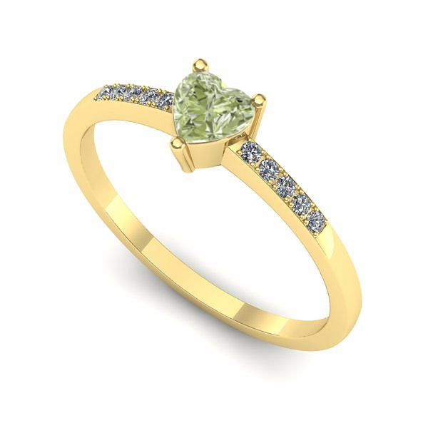 Inel logodna din aur galben cu diamant de laborator verde