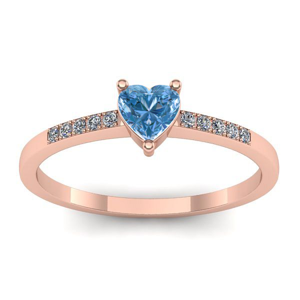 Inel logodna cu diamant de laborator albastru inima