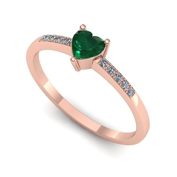 Inel logodna din aur roz cu smarald