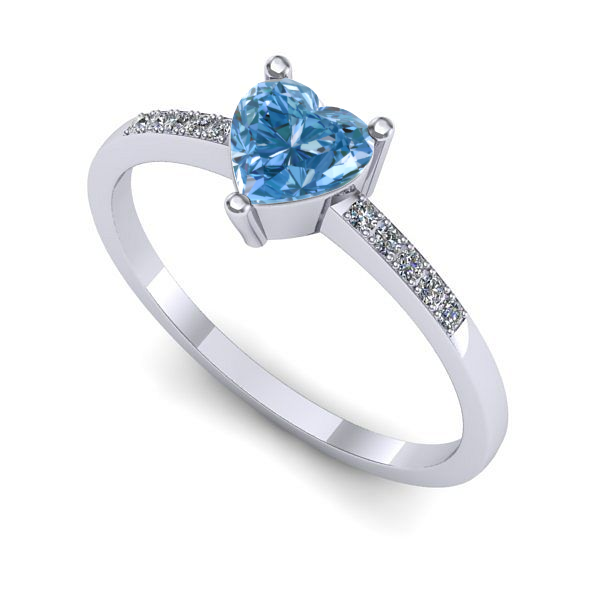 Inel de logodna din aur alb cu diamant de laborator albastru