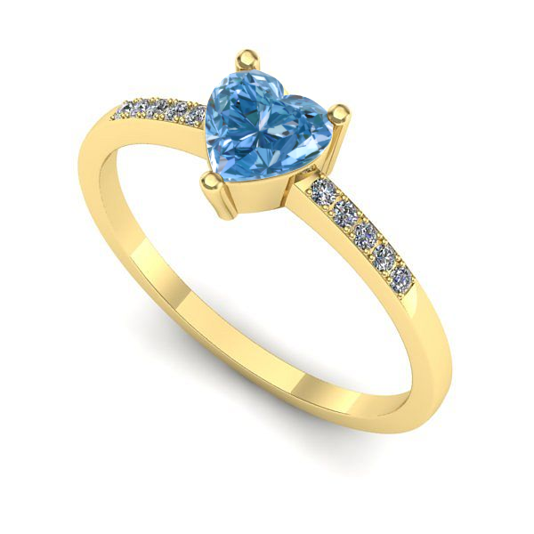 Inel de logodna din aur galben cu diamant de laborator albastru