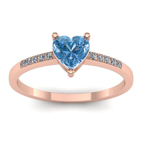 Inel logodna cu diamant de laborator albastru inima