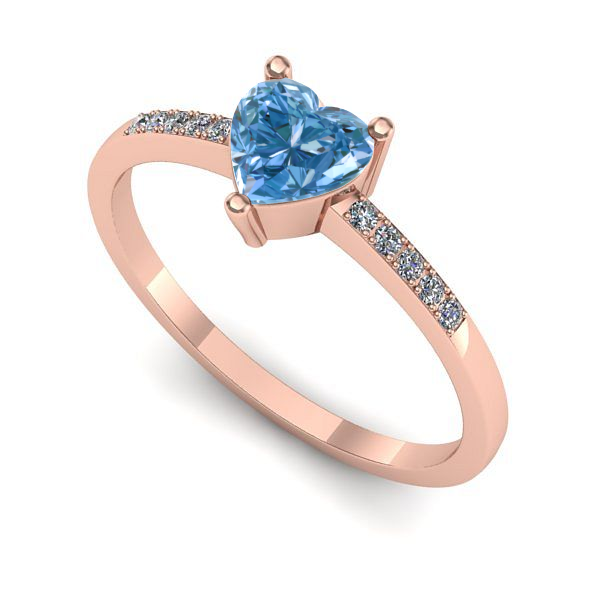 Inel din aur roz cu diamant de laborator albastru