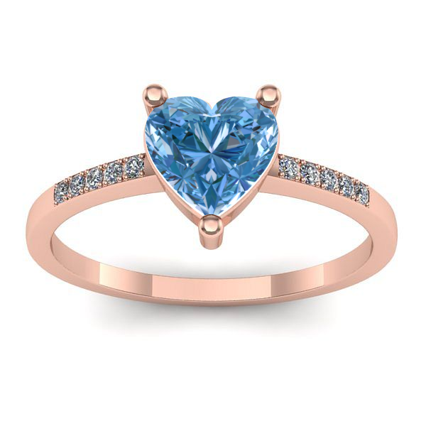 Inel logodna cu diamant de laborator albastru inima