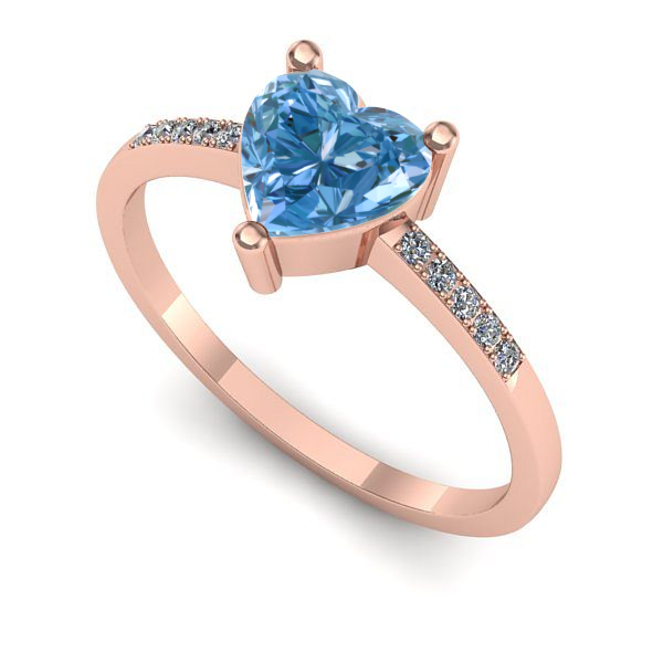 Inel de logodna din aur roz cu diamant de laborator albastru