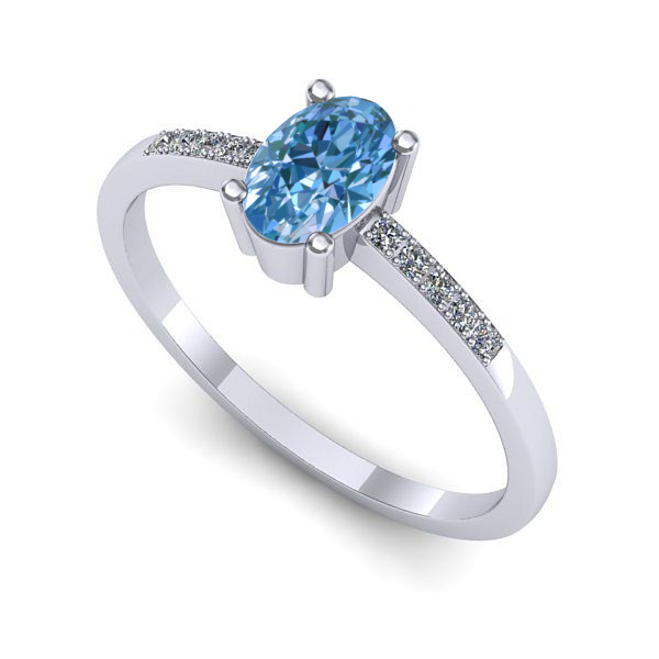 Inel logodna din aur alb cu diamant de laborator albastru
